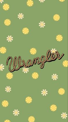 an image of a green background with yellow flowers and the word warby written in cursive writing