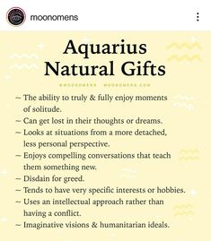 the aquarius natural gifts list is displayed on a phone screen, with text below it