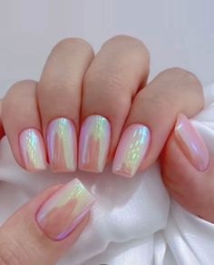 Irradecent Nail Designs, Chrome Valentine Nails, Nude Nail Designs, Nail Shimmer, Colorful Nails, Dip Powder Nails