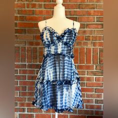 B. Darlin - Blue Tie Dye Mini Summer Dress, Size 7/8 Reasonable Offers Accepted Nwt Cute & Lightweight Mini Dress With Tiered Ruffles! Back Zipper Fully Lined Little Bit Of Frayed Edges On End Of Material By Zipper, Not Very Noticeable. See Pictures Blue Fitted Lined Sundress, Blue Ruffled Mini Sundress, Blue Mini Sundress With Ruffles, Blue Ruffled Sundress For Casual Wear, Blue Ruffled Sundress, Blue Summer Sundress With Ruffles, Blue Spaghetti Strap Dress For Daytime, Blue Ruffle Sundress For A Day Out, Blue Flowy Sundress For Daytime