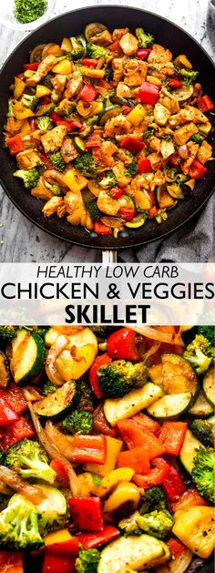 the healthy low carb chicken and veggies skillet is ready to be eaten