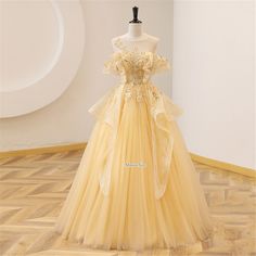 Pale Yellow Wedding Dress, Yellow Dresses Prom, Yellow Dress Prom, Belle Prom Dress, Yellow Quinceanera Dresses, Yellow Quinceanera Dress, Yellow Gowns, Belle Ball Gown, Belle Inspired Dress