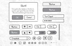 an image of a set of buttons and buttons for web design or application development on white paper