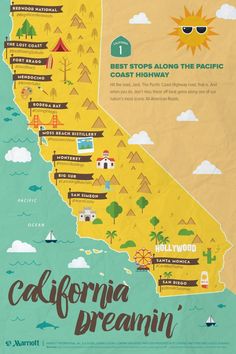 a map of california with the names and cities