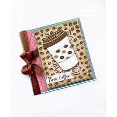 Coffee Time Background Die by Kat Scrappiness - Kat Scrappiness Time Background, Coffee Background, Diamond Press, Deco Foil, Fun Craft Ideas, Instagram Coffee, Card Embellishments, Coffee Cards, Acrylic Pouring Art