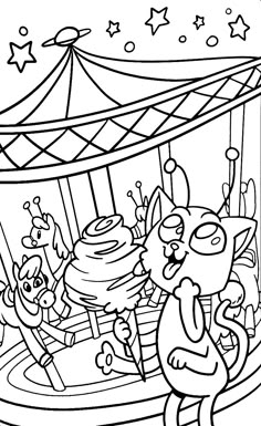 Alien cat space kitty carousel colouring coloring page Cartoon Coloring Pages Free Printable, Color In Pages, Alien Coloring Pages, Color By Letter, Activities Pages, Kawaii Decor, Alien Cat, Increase Concentration