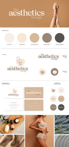 the aesthetics website is shown with different colors and logos, including white, brown, beige