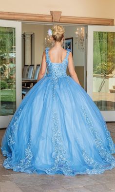 Long v-neck a-line quinceanera ball gown with removable draped sleeves. Draped Sleeves, Quince Dress, Quinceanera Dress, Bahama Blue, Pretty Landscapes, Corn Recipes, Prom Designs, Drape Sleeves, Designer Prom Dresses