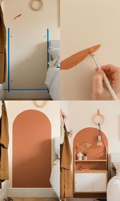 two pictures showing how to paint a room with different colors and shapes, including the walls