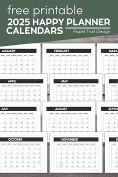 the free printable 2013 happy planner calendar is shown in black, white and green