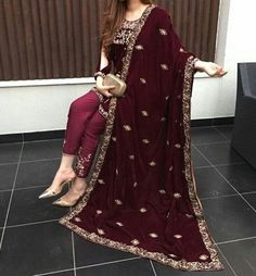 @nivetas.design.studio  Bringing luxury Indian fashion at your fingertips Specialise in HAND EMBROIDERED BRIDAL OUTFIT INTERNATIONAL… Velvet Shawls Embroidery, Velvet Shawls, Shawl For Women, Velvet Dress Designs, Bollywood Dress, Velvet Shawl, Pakistani Wedding Outfits, Bridal Outfit, Winter Shawl