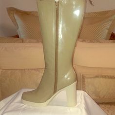 Newport News Sexy Side Zipper Putty Patent Leather Boots. No Tags, “New” Never Worn. 4” Quality Rubber Heel. Like The Lyrics In A Popular Song “These Boots Are Made For Walking...And That’s Just What They Do!!!! Lol .... Ladies These Are Super Cute & Very Sexy On And In Person... Enjoy!!! Retro Beige Heels For Party, Boots Are Made For Walking, Patent Leather Boots, Newport News, Rubber Heels, Shoes Heels Boots, Newport, New Shoes, Side Zipper