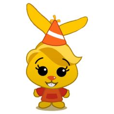 a cartoon bear with a party hat on it's head and an orange shirt