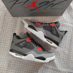 Size: Eu 42 (Us Men 8.5 Or Us Women 10) Color: Grey Leather Contrasting Panel Detail Front Lace-Up Fastening Logo Patch At The Tongue Rubber Sole Brand New Comes In Original Box Jordan Grey, Jordan Shoes Retro, Shoes Air, Jordan 4 Retro, Air Jordan 4, Air Jordan 4 Retro, Retro Sneakers, Jordans For Men, Sneaker Collection