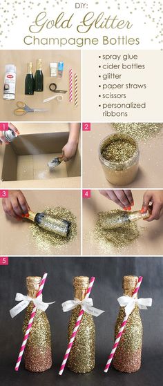 how to make gold glitter champagne bottles