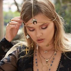 "✦ 24kt Gold Plated Brass Charms & Hoops ✦ Lightweight ✦ nickel free ✦ ethically made in Los Angeles, Ca ➤ 5\" in Length" Hair Chains, Head Jewelry, Velvet Choker, Chunky Jewelry, Festival Jewelry, Classy Jewelry, Brass Charms, Hippie Jewelry, 24kt Gold