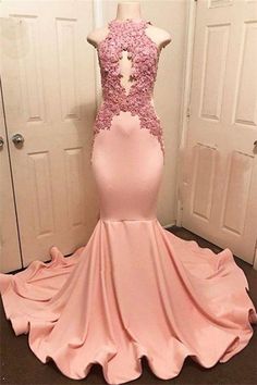 Halter Pink Lace Party Dresses Mermaid Formal Dresses Pink Prom Dresses Mermaid, Pink Evening Dress, Pink Prom Dress, Lace Prom Dress, Pink Prom, Lace Mermaid, Vestidos Prom, Pink Prom Dresses, Mermaid Evening Dresses