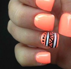 Try this tribal design with Gelish "I'm Brighter Than You" nail lacquer! You'll LOVE how bright this color is! Orange Nail, I Love Nails, Cute Nail Designs, Summer Nail, Love Nails, Trendy Nails, Nail Art Design