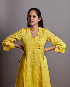 Plain Kurti Designs, Plain Kurti, 28 Inch Waist, Kurti Designs Latest, Little Designs, Sunny Yellow, Of Model, Yellow Fabric