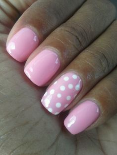 loving the pink and white polka dot gel polish ') fun! Pink And Polka Dot Nails, Pink French Tip Nails With Polka Dots, Pink And White Polka Dot Nails, Pink Polka Dot Nails, Pink Nails With Polka Dot Accent, Pink With Polka Dots Nails, Pink With White Polka Dots Nails, Tacky Nails, Goodbye Lullaby