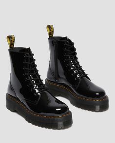 Patent Dr Martens, Patent Leather Platform Boots, Dr Martens Jadon Boots, Jadon Boots, Boots Cuir, Dr Martens Jadon, Leather Platform Boots, Yellow Heels, Dr Martens Boots