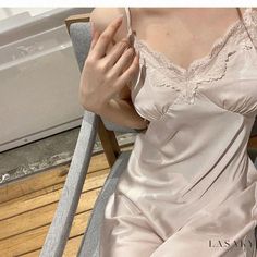 Lasaky - Royal Satin Camisole Nightgown with Exquisite Palace-Inspired Design Woman Sleeve, Seductive Lingerie, Pink Camisole, Terry Cloth Dress, Irregular Skirt, Satin Camisole, Hepburn Style, Round Neck Dresses, Lace Slip