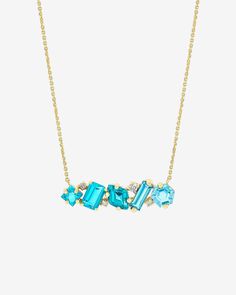 Kalan By Suzanne Kalan Nadima Blend Blue Mix Bar Pendant in 14k yellow gold Modern Blue Diamond Necklace, Bar Pendant, Jewelry Tray, Swiss Blue Topaz, Diamond White, Blue Topaz, Semiprecious Stones, Precious Stones, Jewelry Shop