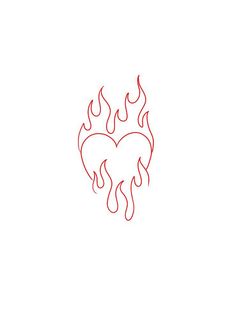 a red line drawing of a heart with flames