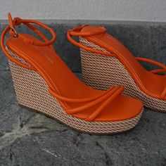 Perfect For The Spring. Bright Orange, New With Tag Marc Fisher Platform Sandals High Heel Summer Wedge Sandals, Summer High Heel Wedge Sandals, High Heel Synthetic Wedge Sandals For Beach Season, High Heel Wedge Sandals For Beach Season, Ankle Strap Wedge Sandals For Summer Beach Outings, Summer Closed Toe Wedge Sandals For Beach Season, Luxury Summer Wedge Heel Sandals, Beach High Heel Platform Wedge Sandals, Synthetic Wedge Heels For Beach Season