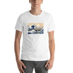 Great Wave Off Kanagawa T-Shirt - White - Shirt View Dolphin Shorts, Great Wave Off Kanagawa, Prism Color, Ash Color, The Storm, Great Wave, Shoulder Taping, Body Types, White Undershirt