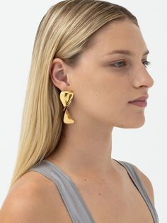 14k plated brass Gold-tone Polished Earrings, Polished Gold-tone Earrings, Polished Yellow Gold Metal Earrings, Contemporary Gold Pierced Earrings, Modern Brass Earrings With Polished Finish, Polished Yellow Gold Earrings, Contemporary Gold Earrings For Parties, Contemporary Yellow Gold Metal Earrings, Gold Polished Brass Earrings