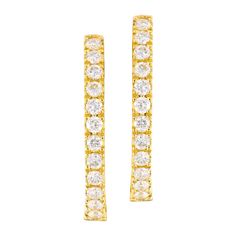 These stunning, hinged hoop earrings showcase 38 round diamonds. The diamonds dazzle endlessly and are embellished on the inside and the outside of these 18k yellow gold hoops. 18K Yellow/3.2G 38 Round Diamonds-0.46CT Dazzling Yellow Gold Hoop Earrings With Prong Setting, Dazzling Gold Hoop Earrings With Brilliant Cut, Dazzling Yellow Gold Diamond Hoop Earrings, Diamond Hoop Earrings With Prong Setting In Yellow Gold, Diamond Prong Set Yellow Gold Hoop Earrings, Yellow Gold Hoop Earrings With Pave Setting For Anniversary, Yellow Gold Cubic Zirconia Diamond Earrings, Channel Set, Yellow Gold Hoop Earrings With Brilliant Cut Cubic Zirconia, Anniversary Yellow Gold Hoop Earrings With Pave Setting