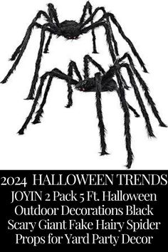 a black spider with the words halloween trends on it's back and white background