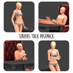 four different poses of a woman sitting at a desk