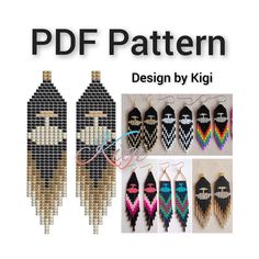 an image of native american beaded earrings with text that reads, pdf pattern design by kiji