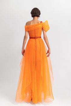 Description Orange A-line, Long dress Fitted, Short Sleeves Off shoulder Tulle Dry Clean Evening Dress Made in Lebanon LPS23 7002T + LPS23 6941LS + LPS23 6993B (0) Formal Tulle Dress With Voluminous Skirt, Formal Voluminous Tulle Skirt Dress, Voluminous Tulle Skirt Evening Dress, Formal Voluminous Tulle Dress, Voluminous Tulle Evening Dress, Tulle Dresses With Detachable Train, Evening Tulle Pleated Dress, Fitted Tulle Dress With Sashes, Fitted Orange Organza Dress