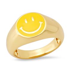 TAI JEWELRY | Enamel Smiley Face Signet Ring | RING | Tai Jewelry, Feeling Happy, Smiley Face, Signet Ring, Handmade Bracelets, Colored Glass, Smiley, Jewelry Pieces, Classic Design