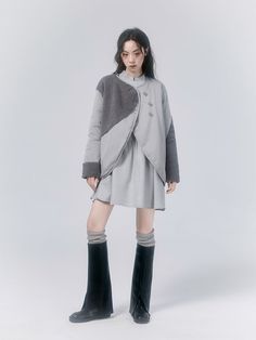 Cotton No-Collar Jacket ＆ Muffler - SALTHe – ARCANA ARCHIVE Arcana Archive, Collar Jacket, White Jacket, Gray Jacket, Sleeve Length, Collar, How To Wear, Clothes