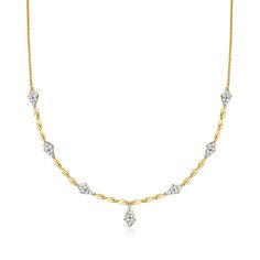 Ross-Simons - .50ct t. w. Diamond Kite-Shaped Station Necklace in 14kt Yellow Gold. 20". If you're getting ready for a night out on the town, this is the necklace you'll reach for. Sparkling .50 ct. t. w. round brilliant-cut diamonds decorate kite-shaped stations, alternating with marquise-shaped links of 14kt yellow gold. Wheat chain. Lobster clasp, diamond kite-shaped station necklace. Diamond birthstones are the perfect gift for April birthdays. Gold Marquise Solitaire Necklace For Formal Occasions, Gold Marquise Diamond Necklace For Formal Events, Formal Gold Marquise Solitaire Necklace, Classic Marquise Yellow Gold Necklace, Classic Marquise Yellow Gold Diamond Necklace, Gold Marquise Diamond Necklace With Accents, Marquise Diamond Necklace In 14k Gold For Formal Occasions, Formal Marquise Diamond Necklace In 14k Gold, April Birthday