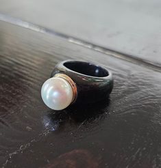 Beautiful pearl set in 10k Gold with solid onyx stone band. Size 6. Classic Black Pearl Ring For Anniversary, Classic Black Pearl Ring, Black Pearl Formal Ring With Round Shape, Formal Black Pearl Ring With Round Shape, Black Luxury Pearl Ring For Formal Occasions, Carved Ring, Pearl Set, Onyx Stone, Fort Worth