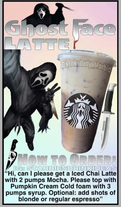 an advertisement for the ghost face latte