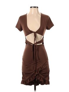 Shein Cocktail Dress Size: X-Small Brown Dresses - used. 95% POLYESTER, 5% SPANDEX, Keyhole, Short, Short Sleeve | Shein Cocktail Dress: Brown Dresses - Used - Size X-Small Brown Casual Dress, Brown Dresses, Brown Dress, Casual Dress, Women Handbags, Cocktail Dress, Spandex, Womens Dresses, Handbags