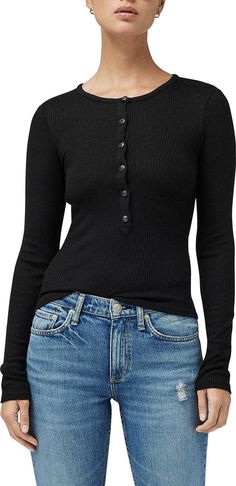 rag & bone The Rib Henley | Nordstrom Cotton Camisole, Black Button Down Shirt, Cold Shoulder Long Sleeve, One Clothing, Henley Top, Shirts Women, Flutter Sleeve Top, Signature Look, Long Sleeve Knit Tops