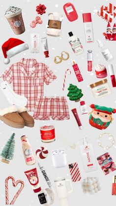 an assortment of christmas items on a white background