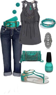 Teal and gray... all day... ♥ Skirt Maxi, Stitch Fix Inspiration, Looks Chic, Looks Style, Inspired Outfits, Outfit Set, Outfit Summer