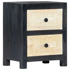 a black and white nightstand with two drawers