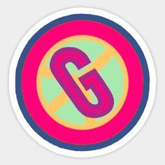 a circular sticker with the letter g inside it