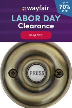 a metal door handle with the words labor day clearance on it and an image of a button