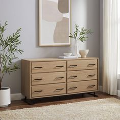 Modern Wood and Metal L-Leg 6-Drawer Dresser Living Room Walker Edison Coastal Oak Coastal Oak, Wood Counter Stools, Wood Pedestal, Walker Edison, Manufactured Stone, Wood Counter, Brick Design, Pedestal Dining Table, 6 Drawer Dresser