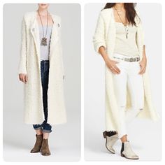 Free People Cream Long Fuzzy Duster Sweater Size S Soft, Comfy & Cozy Free People Sweater. Dress It Up Or Wear It Casual White Sweater Coat For Layering, Free People Sweater Dress, Duster Sweater, Sweater Duster, Free People Jacket, Free People Sweater, Comfy Cozy, Wear It, Sweater Sizes